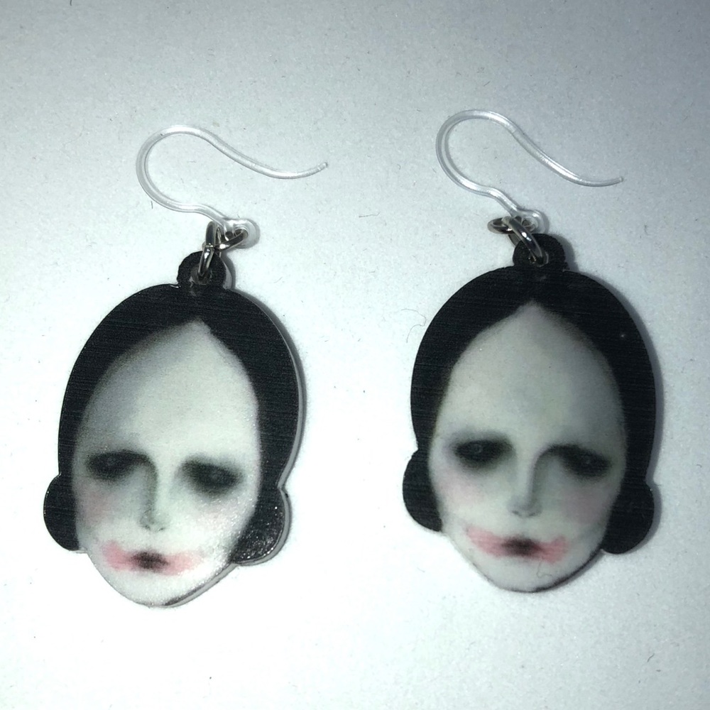 NWOT Acrylic Face Earrings Plastic Ear Hook Cursed